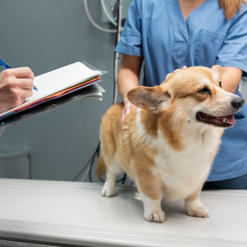 veterinarian examining the dog